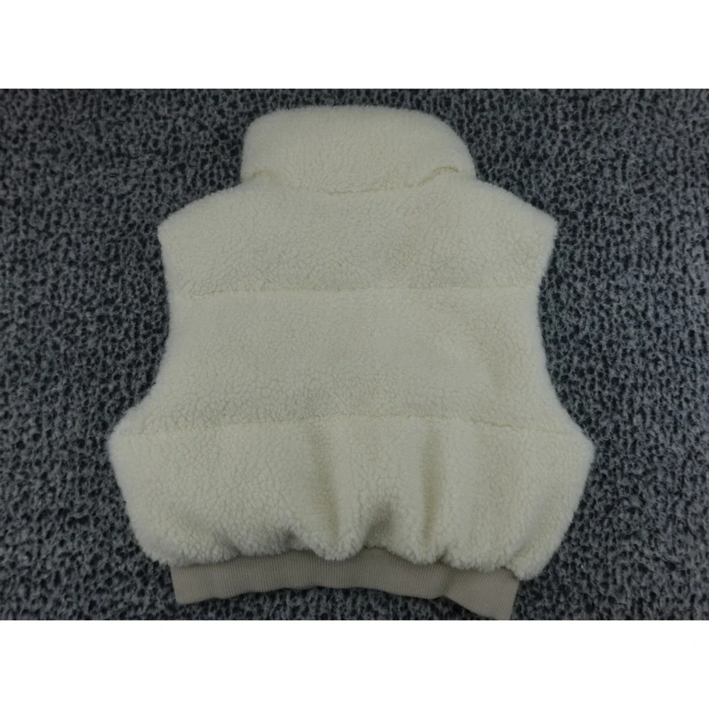 Garage Sherpa Puffer Vest Womens Medium Cream Ivory Faux Shearling Full Zip‎ Coz